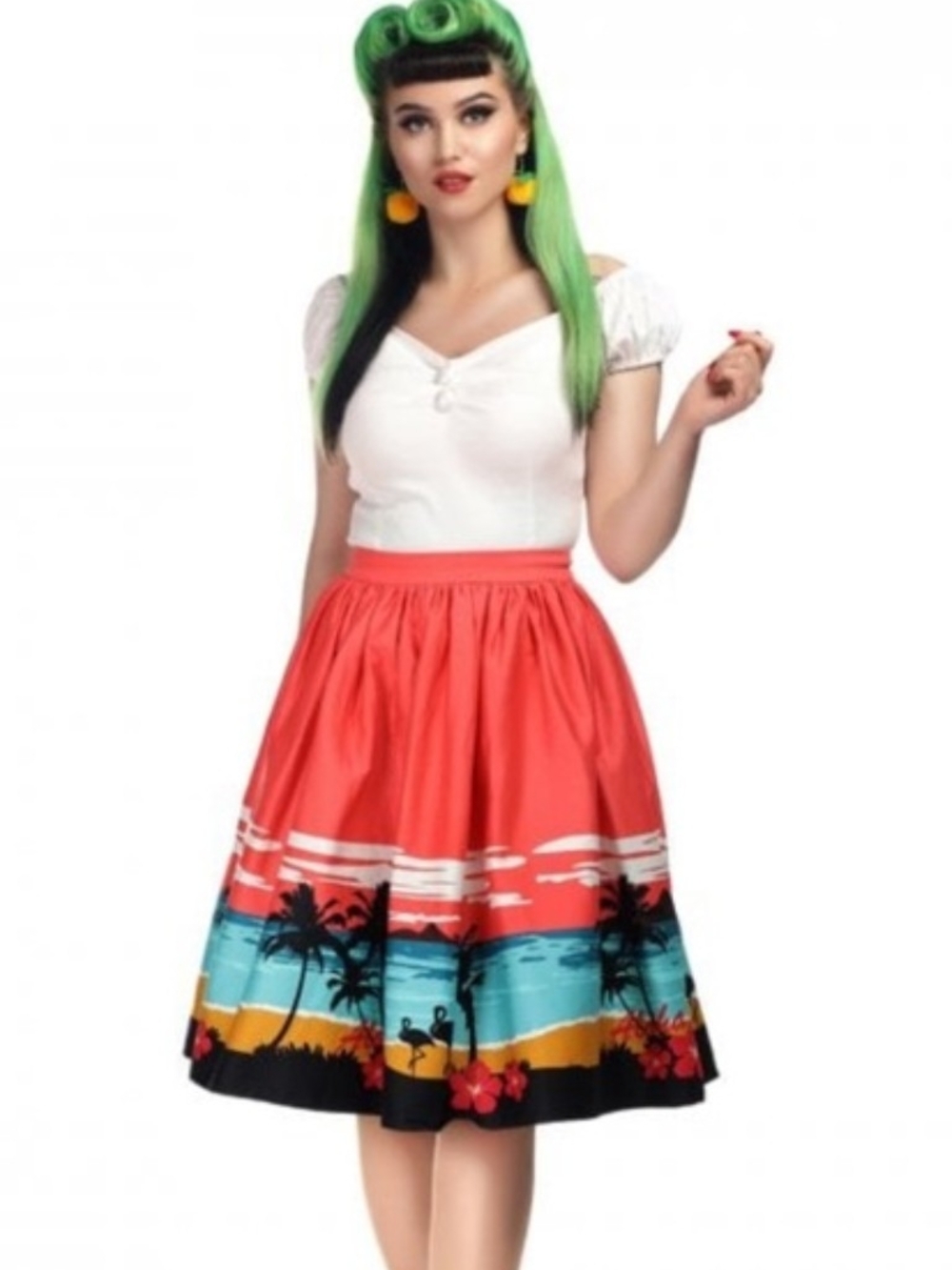 🌼B2G1🌼 Collectif Red Tropical Aloha Circle Skirt NWT